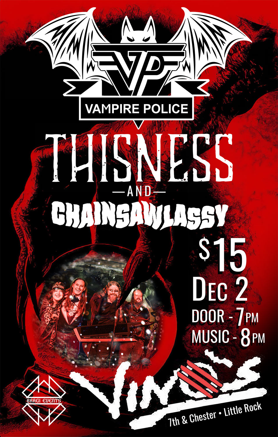 Vampire Police Dec 2nd Flyer with Thisness and Chainsaw Lassy